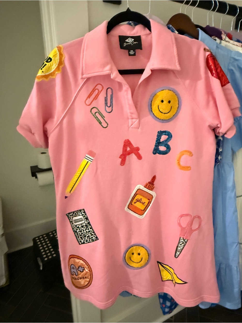 Pink Embroidered Polo dress with School Patch Motifs